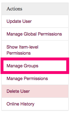 Link to manage groups, visible to super users