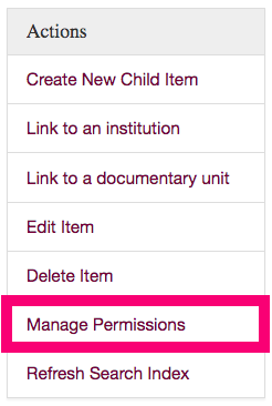 Link to manage the individual or scoped permissions for a given item